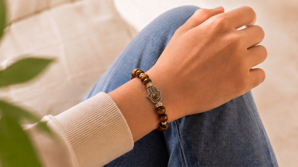 7 Chakra Tiger Eye Aura Shield Hamsa Bracelet