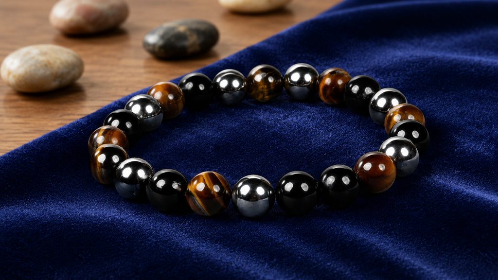 Triple Protection Bracelet: Hematite, Obsidian, Tiger Eye